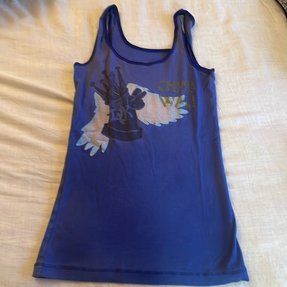The Great China wall ink distressed rubbed tank in cobalt blue